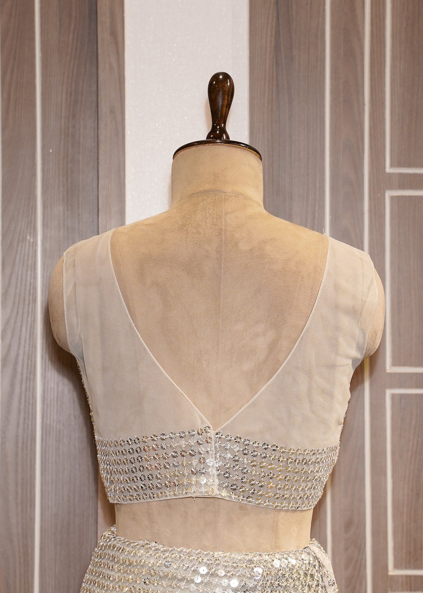 Silver Designer Pallu Saree with Hand Embroidered Pletes and Stitched Blouse