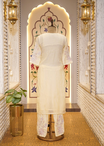Light Yellow Cotton 3 pc Kurti Set