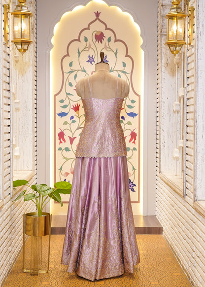 Lavender Dori Embroidered Short Shirt and Plazo Set with Choker Dupatta