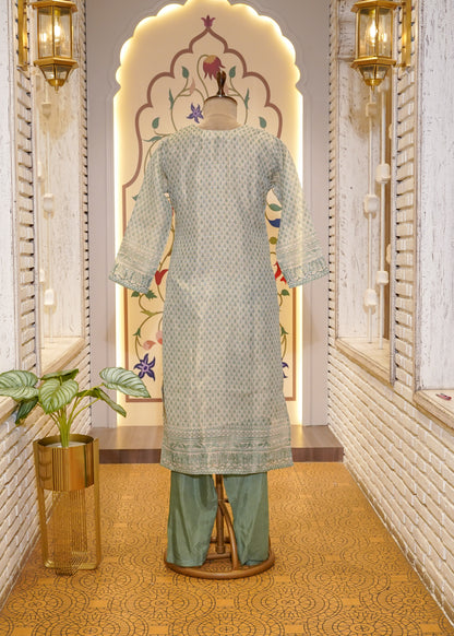 Sea Green Printed 3 pc Kurti Set