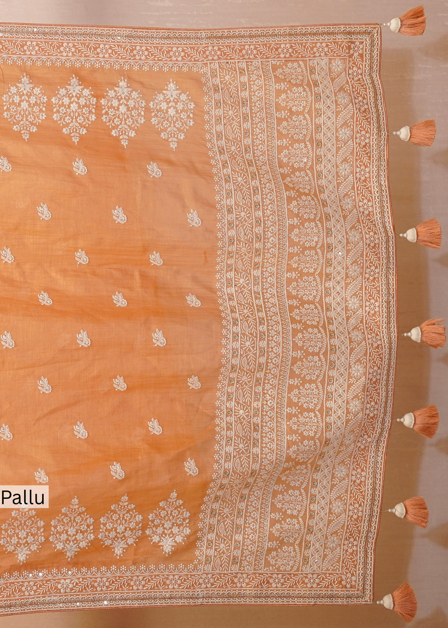 Rust Mul Cotton Thread Embroidered Saree with Unstitched Blouse