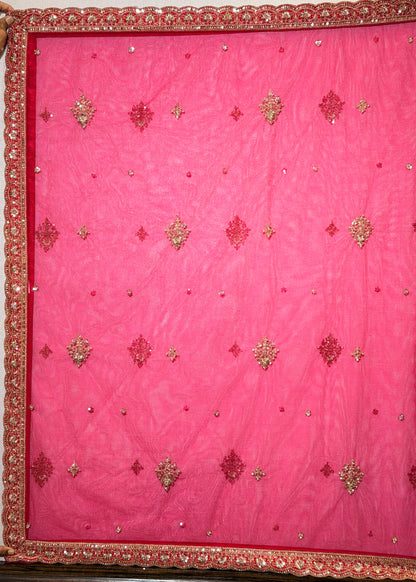 Rani Bead Embroidered Kali Peacock Style Bridal Lehenga with Stitched Blouse & 2 Dupattas