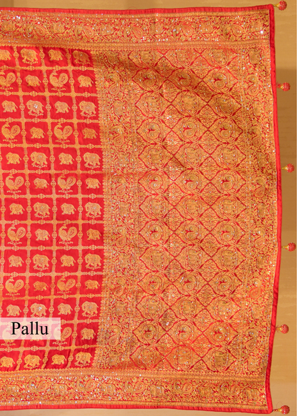 Kaveri Red Gharchola Saree with Unstitched Blouse