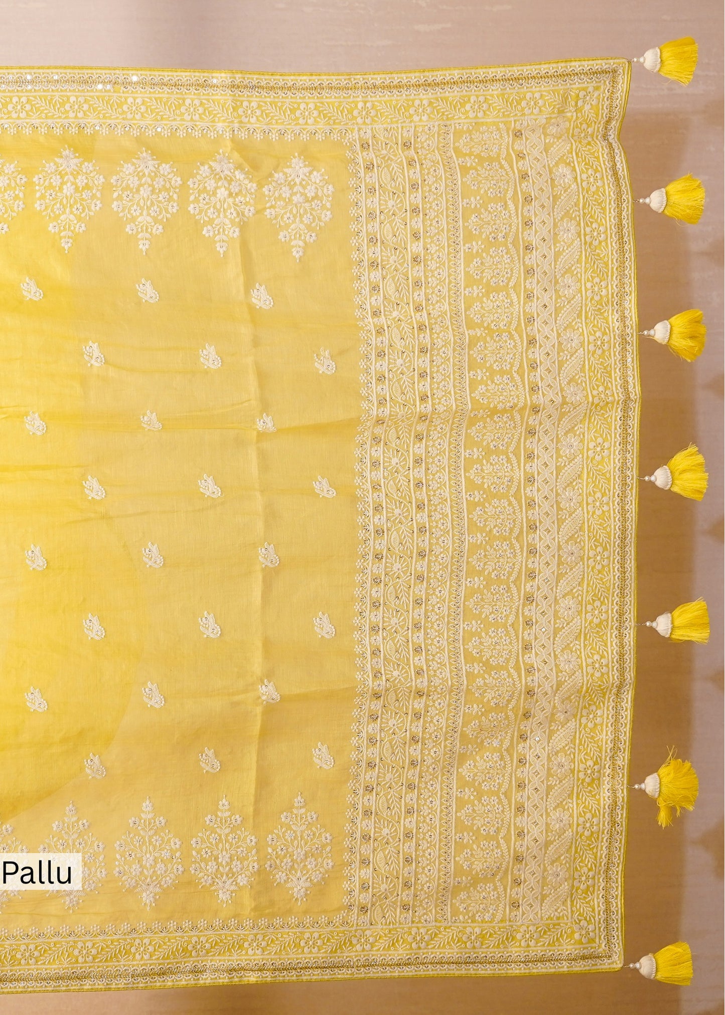 Yellow Mul Cotton Thread Embroidered Saree with Unstitched Blouse