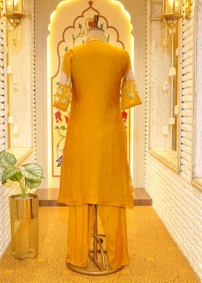 Swaati Mustard 3D flowers Stitched Suit Set