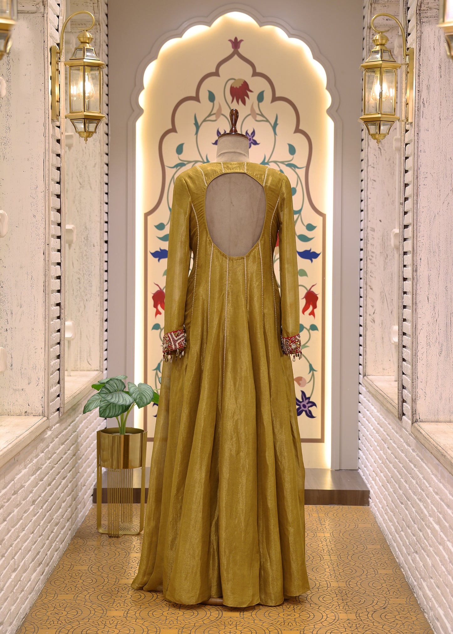 Green & Red Anarkali Suit Set with Dupatta