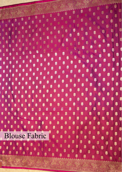 Rani Pink Banarasi Kattan Silk Zari Border with Unstitched Blouse