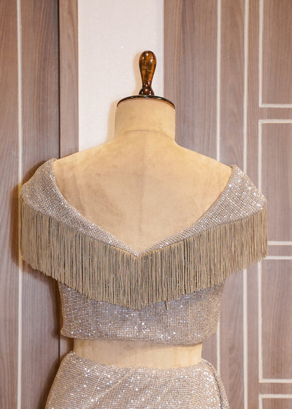 Champagne Sequence Saree with Stitched Blouse