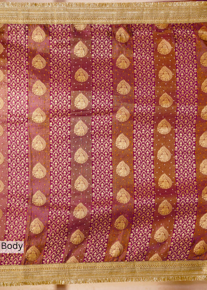 Wine Tissue Weaving Saree with Gota Lace and Unstitched Blouse