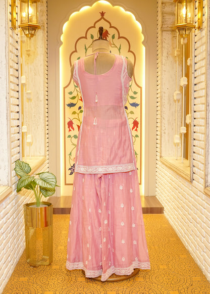 Nyra Baby Pink Slit Palazzo Pants Stitched Suit Set