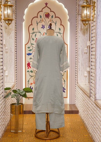 Pista Green Mul Cotton Thread Embroidered 3 pc Kurti Set
