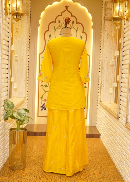 Kudi Yellow Short Kurta Stitched Suit Set
