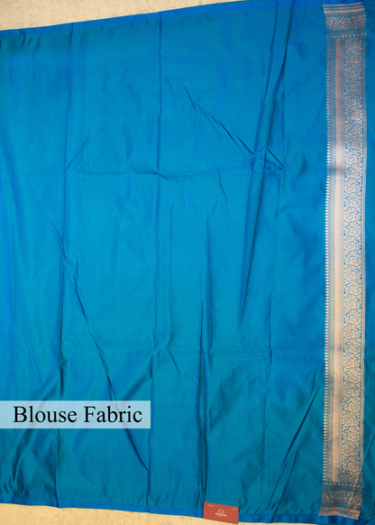 Blue Banarasi Kattan Silk Booti Zari Border with Unstitched Blouse