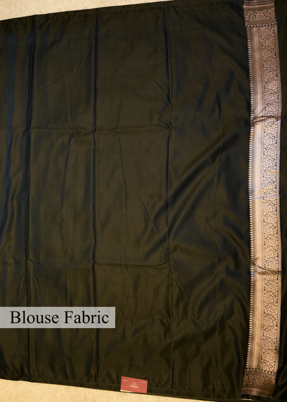 Black Banarasi Kattan Silk Booti Zari Border with Unstitched Blouse