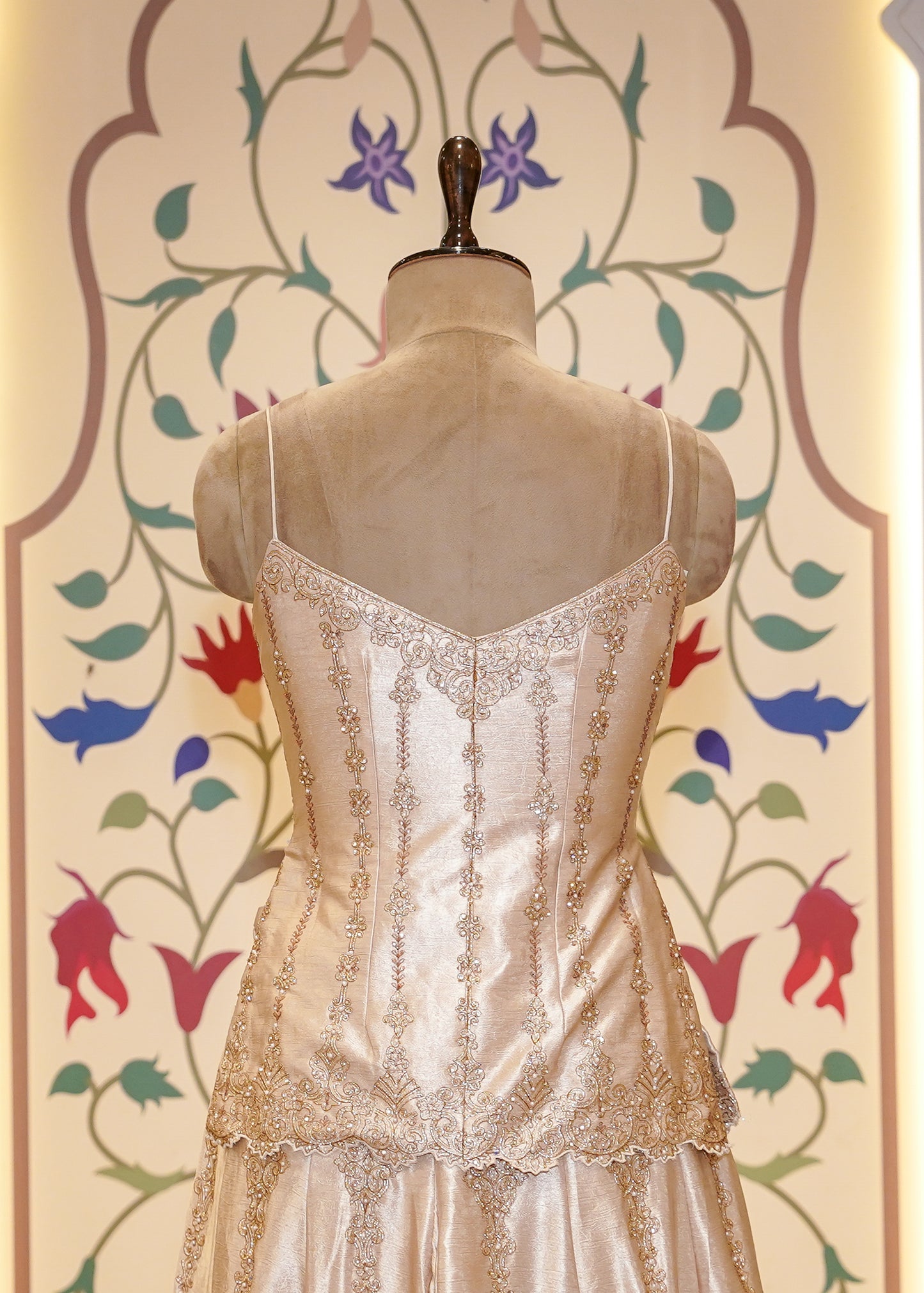 Beige Dori Embroidered Short Shirt and Plazo Set with Choker Dupatta