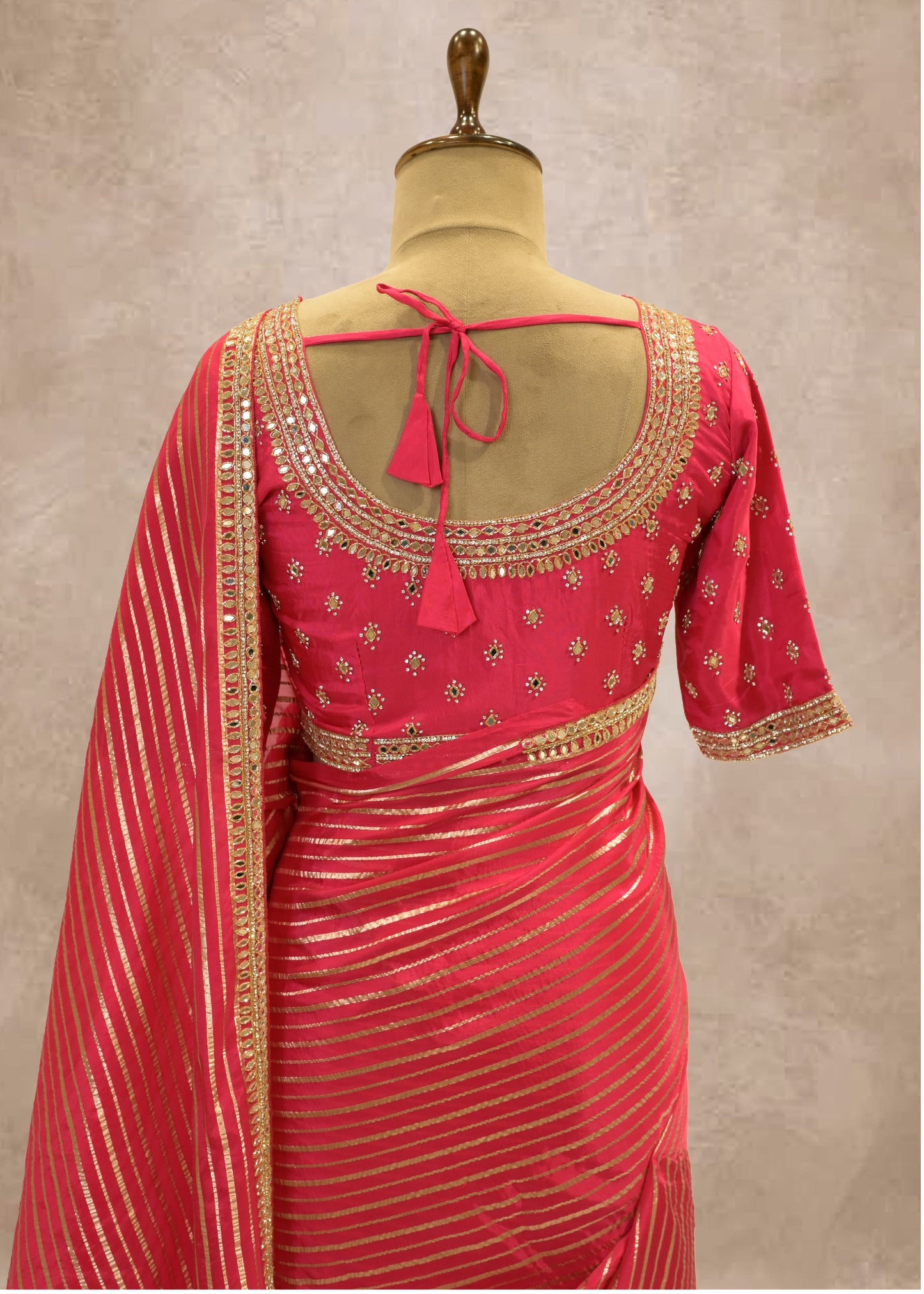 Rani Striped Zari Organza Sarees with Stitched Blouse