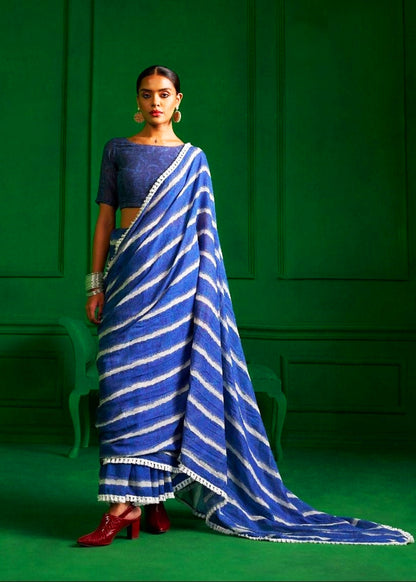 Utsa Navy Blue Cotton Saree with Unstitched Blouse