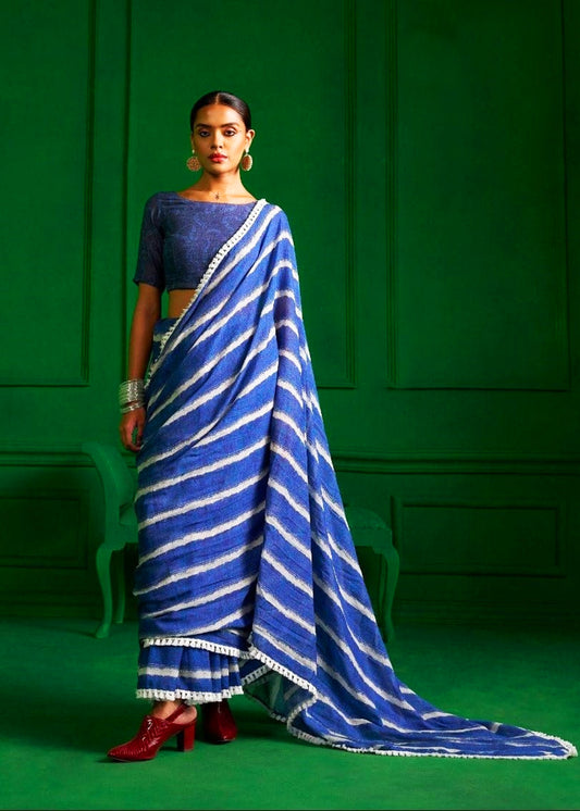 Utsa Navy Blue Cotton Saree with Unstitched Blouse