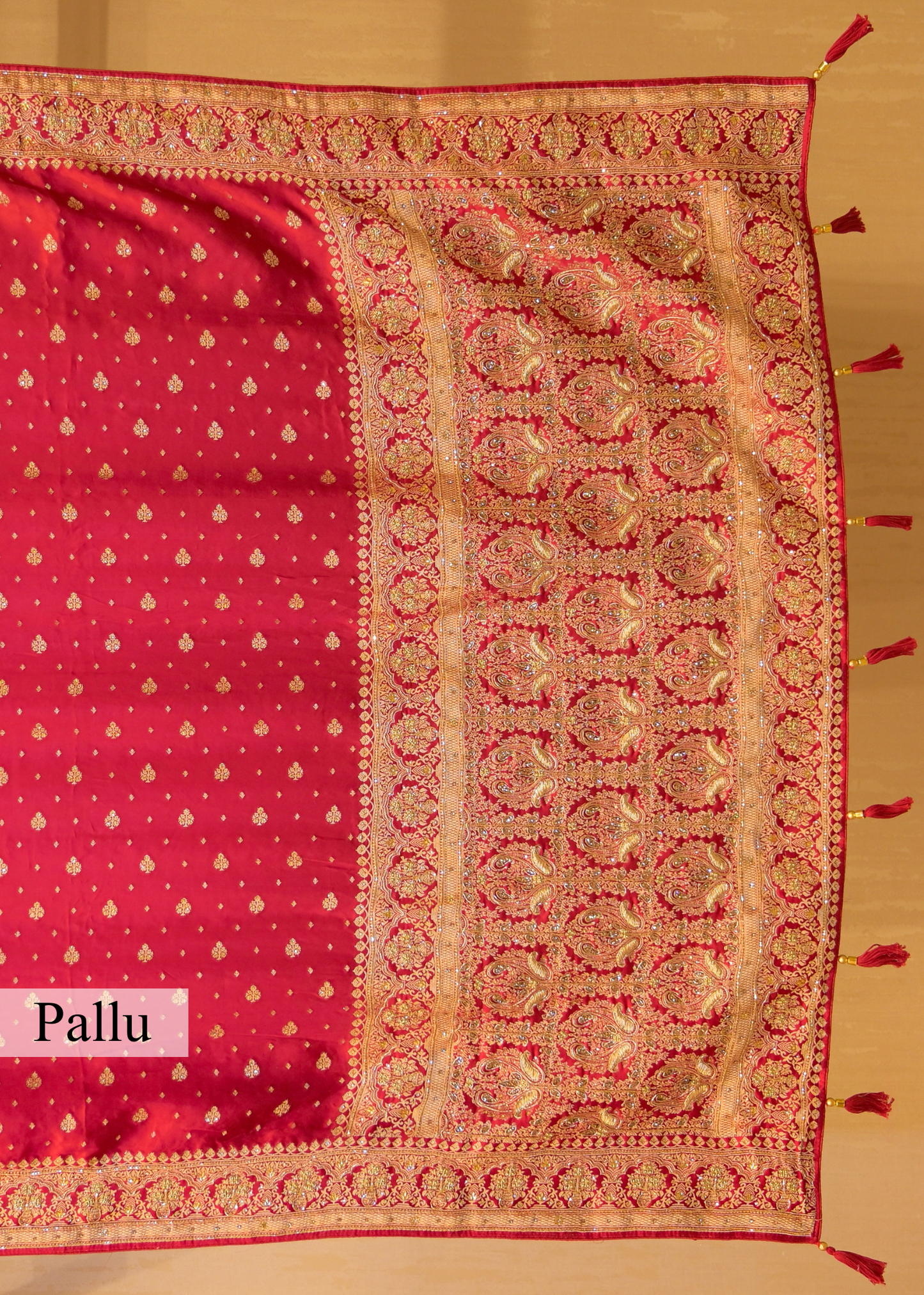 Pankhuri Booti Ruby Red Saree with Unstitched Blouse