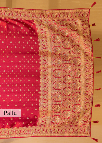 Pankhuri Booti Ruby Red Saree with Unstitched Blouse