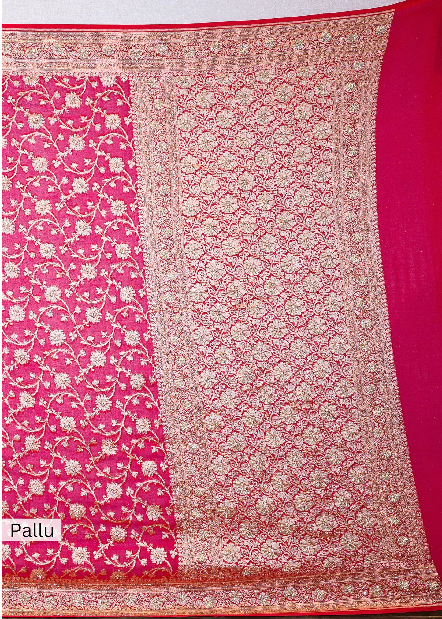 Red khadi Georgette Jaal Saree with Zardozi Embroidery