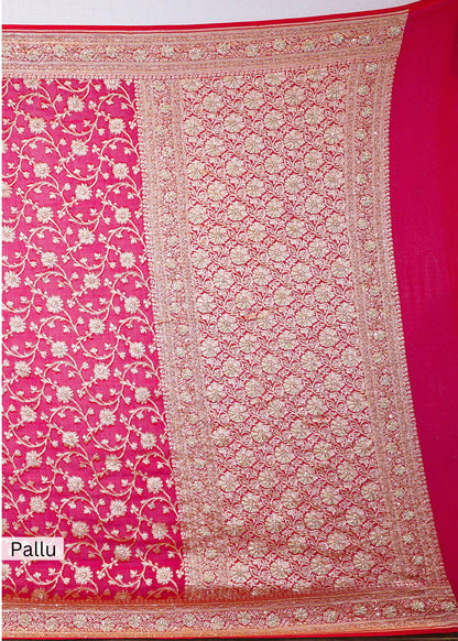 Red khadi Georgette Jaal Saree with Zardozi Embroidery