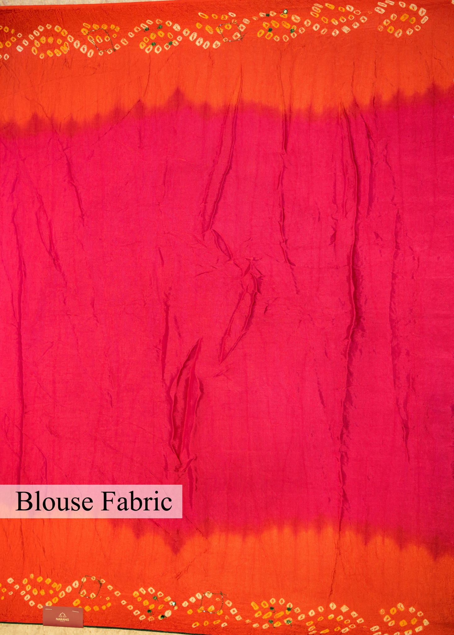 Orange & Pink Bhandhani Gajji Contrasting Saree with Unstitched Blouse