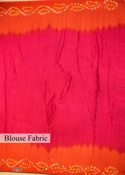 Orange & Pink Bhandhani Gajji Contrasting Saree with Unstitched Blouse