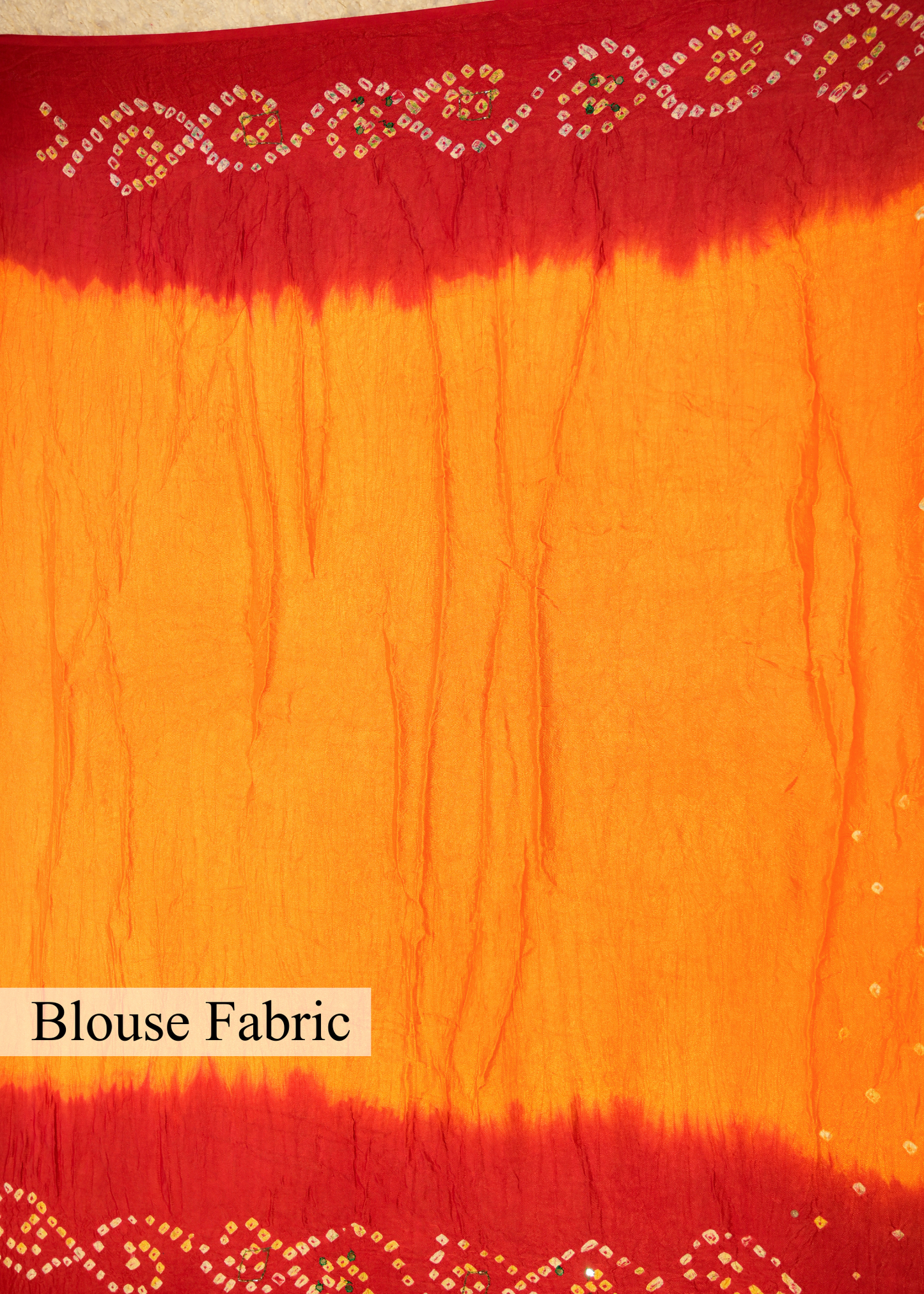 Red & Yellow Bhandhani Gajji Contrasting Saree with Unstitched Blouse