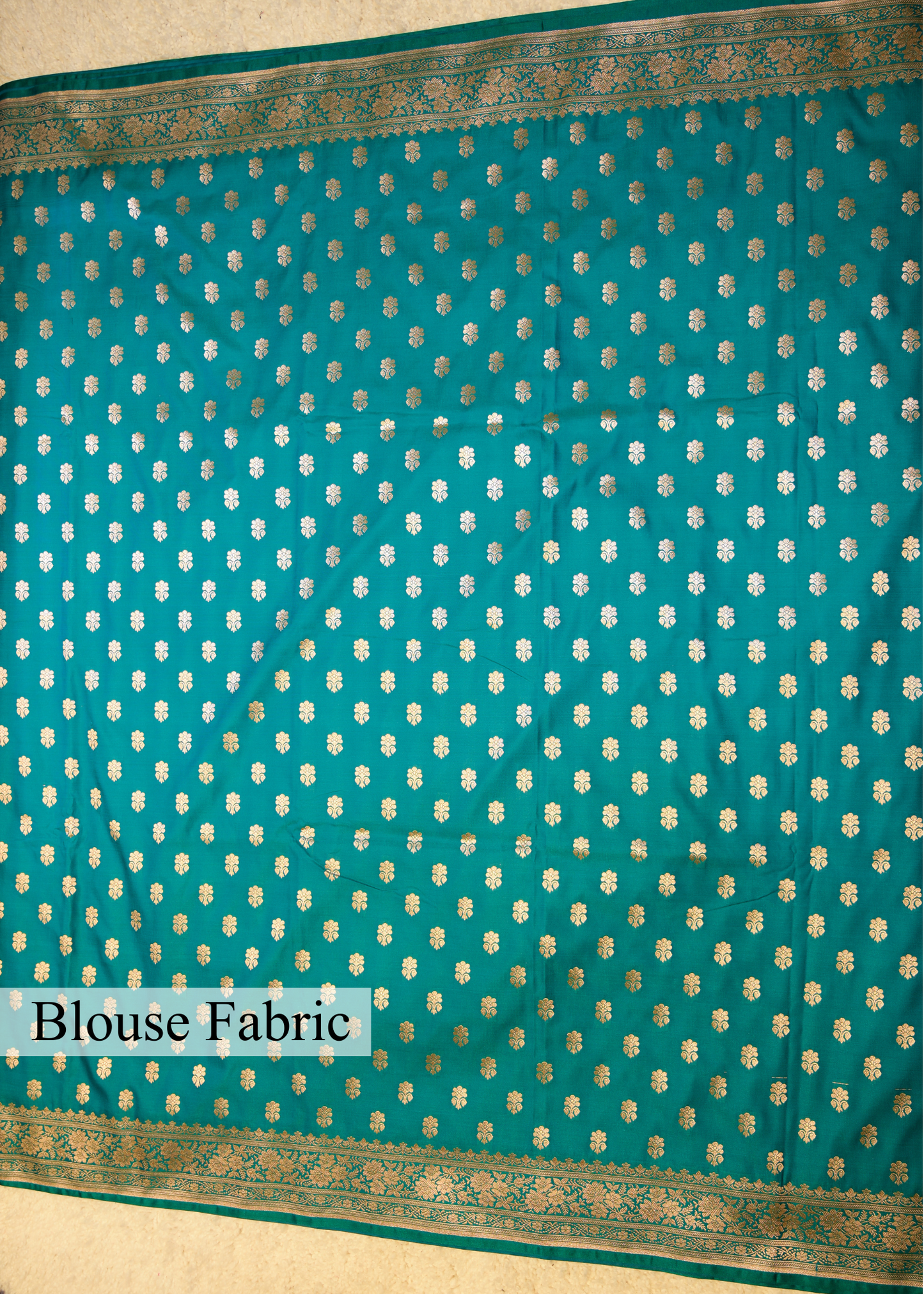Sea Blue Banarasi Kattan Silk Zari Border with Unstitched Blouse