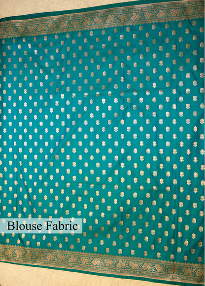Sea Blue Banarasi Kattan Silk Zari Border with Unstitched Blouse