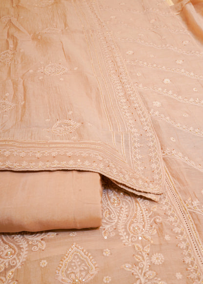 Pink Mul Cotton Thread Embroidered Unstitched Suit Set