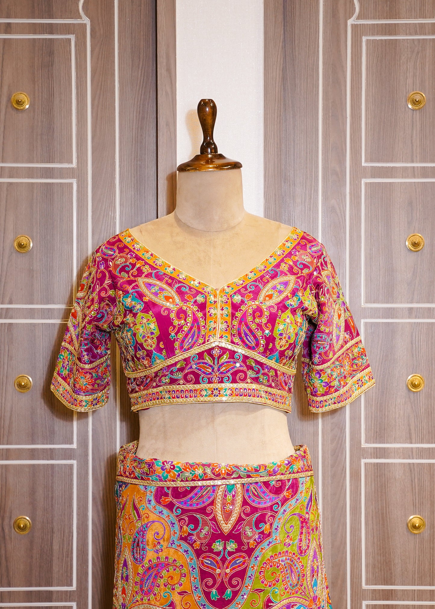 Multi Coloured Printed Zari Embroidered Designer Saree with Stitched Blouse