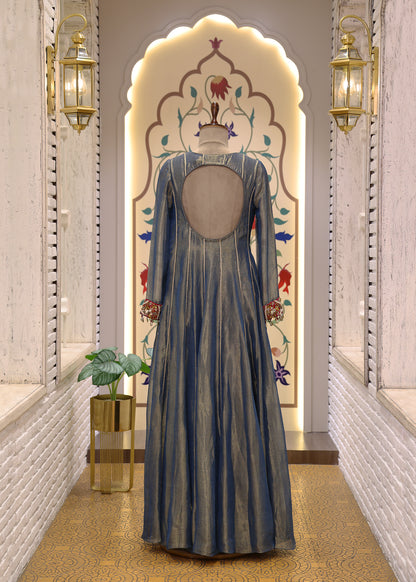 Blue & Red Anarkali Suit Set with Dupatta