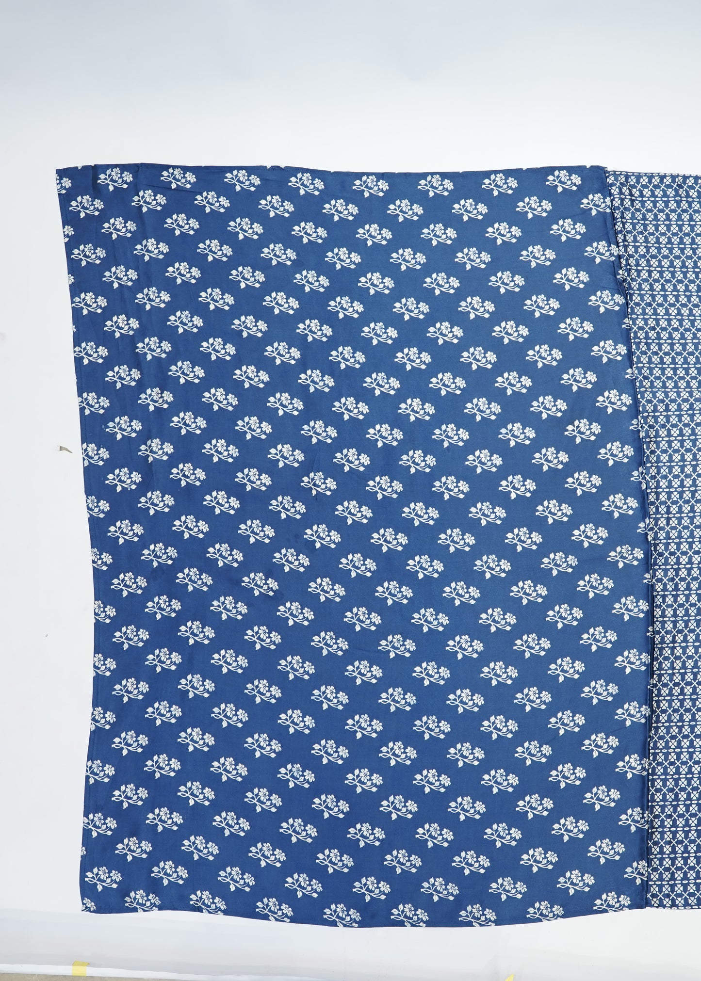 Blue Printed Modal Crepe Saree with Unstitched Blouse