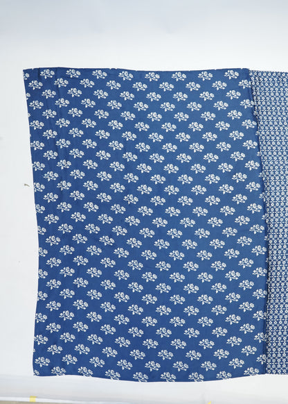 Blue Printed Modal Crepe Saree with Unstitched Blouse