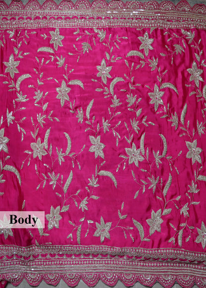 Gulzaar Pink Zari & Mooti Heavy Scallop Border Saree with Unstitched Blouse