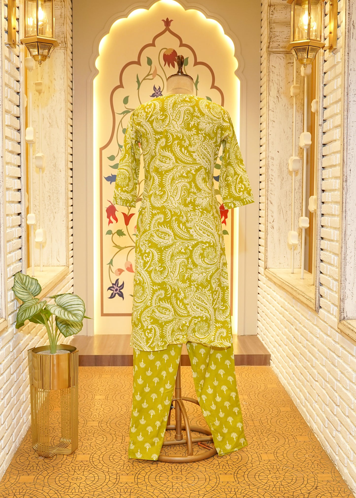 Kaia Green Lace Border Stitched Suit Set