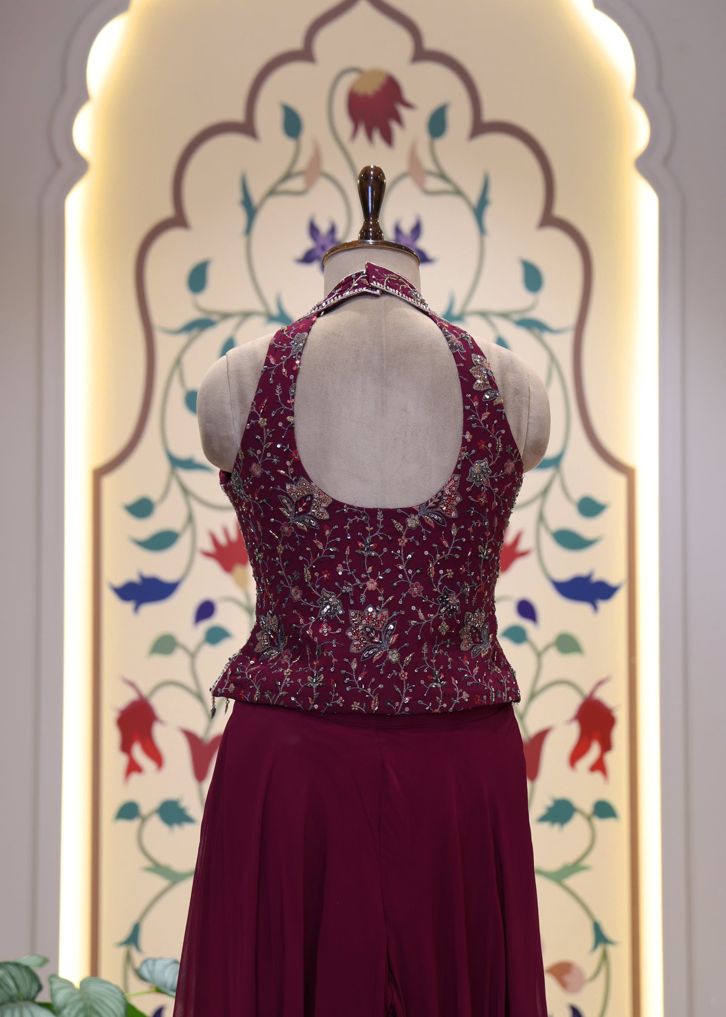 Vaani Maroon Sharara Corset Top Set