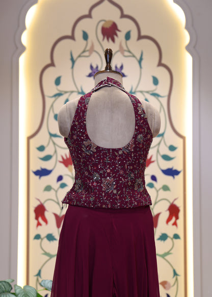 Vaani Maroon Sharara Corset Top Set
