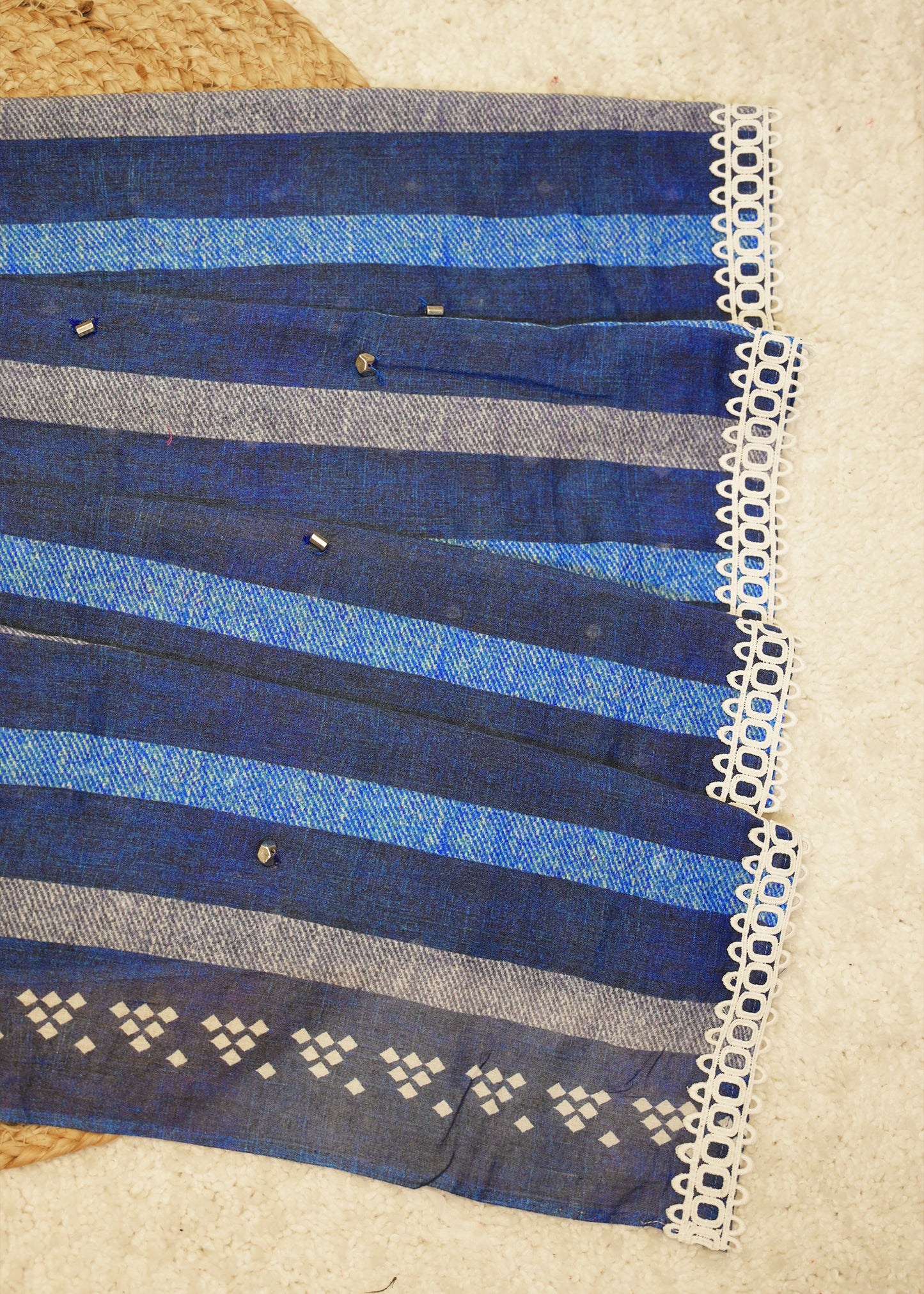 Aditee Navy Blue Cotton Saree with Unstitched Blouse