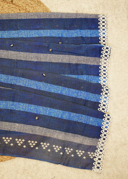 Aditee Navy Blue Cotton Saree with Unstitched Blouse