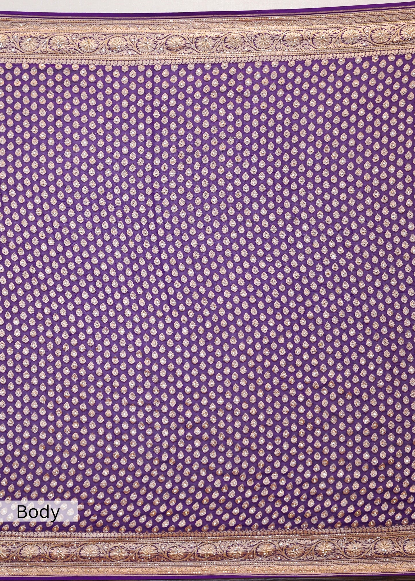 Bright Purple khadi Georgette Booti Saree with Zardozi Embroidery