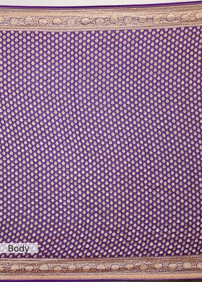 Bright Purple khadi Georgette Booti Saree with Zardozi Embroidery