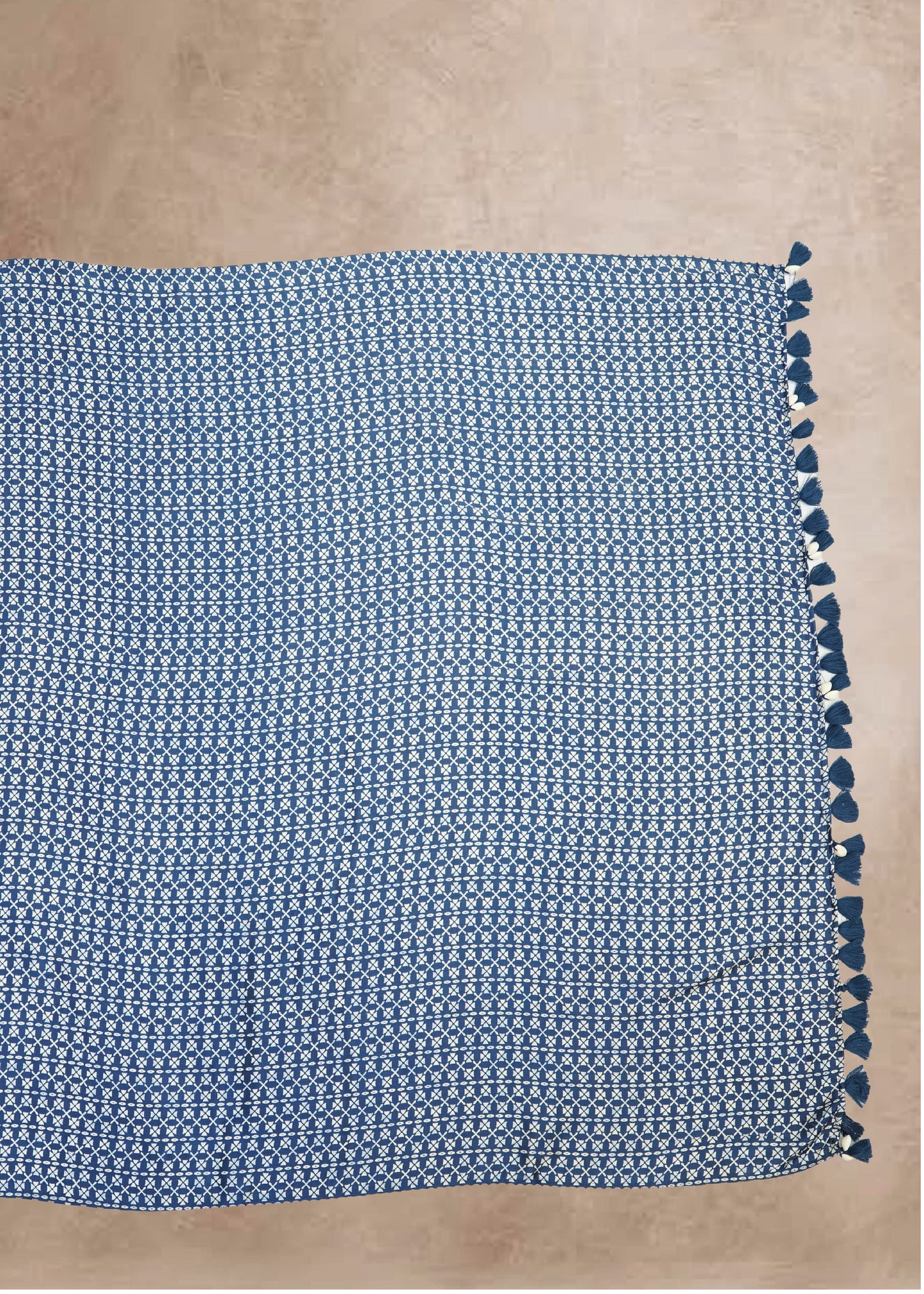 Blue Printed Modal Crepe Saree with Unstitched Blouse
