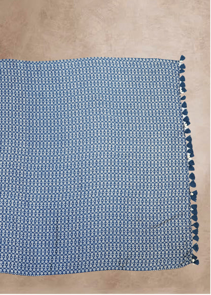 Blue Printed Modal Crepe Saree with Unstitched Blouse
