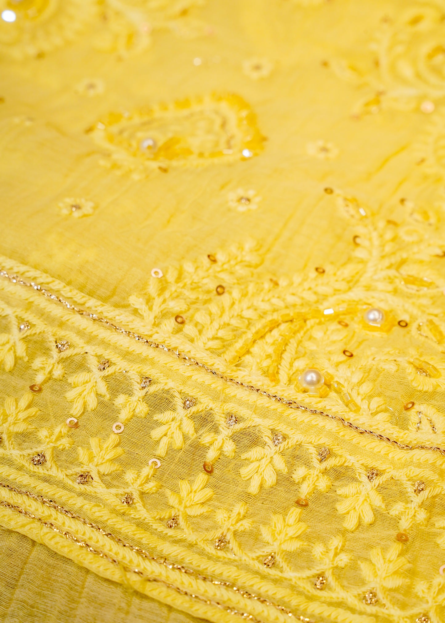 Yellow Mul Cotton Thread Embroidered Unstitched Suit Set