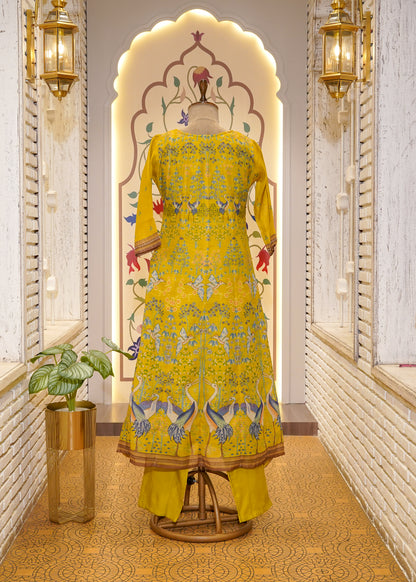 Neon Green Printed Anarkali 3 pc Kurti Set
