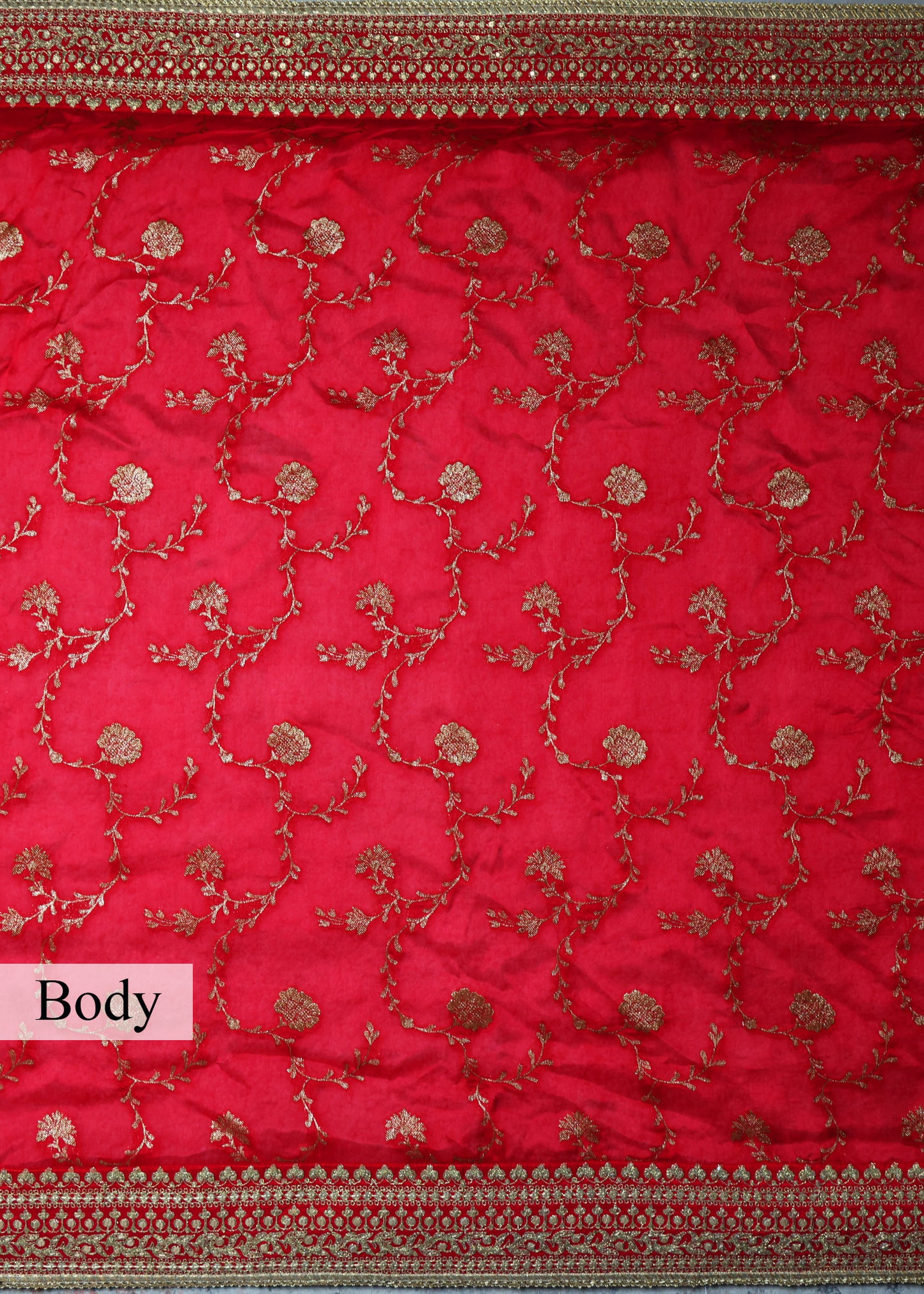Meenakshi Red Heavy Border Bridal Saree with Unstitched Blouse