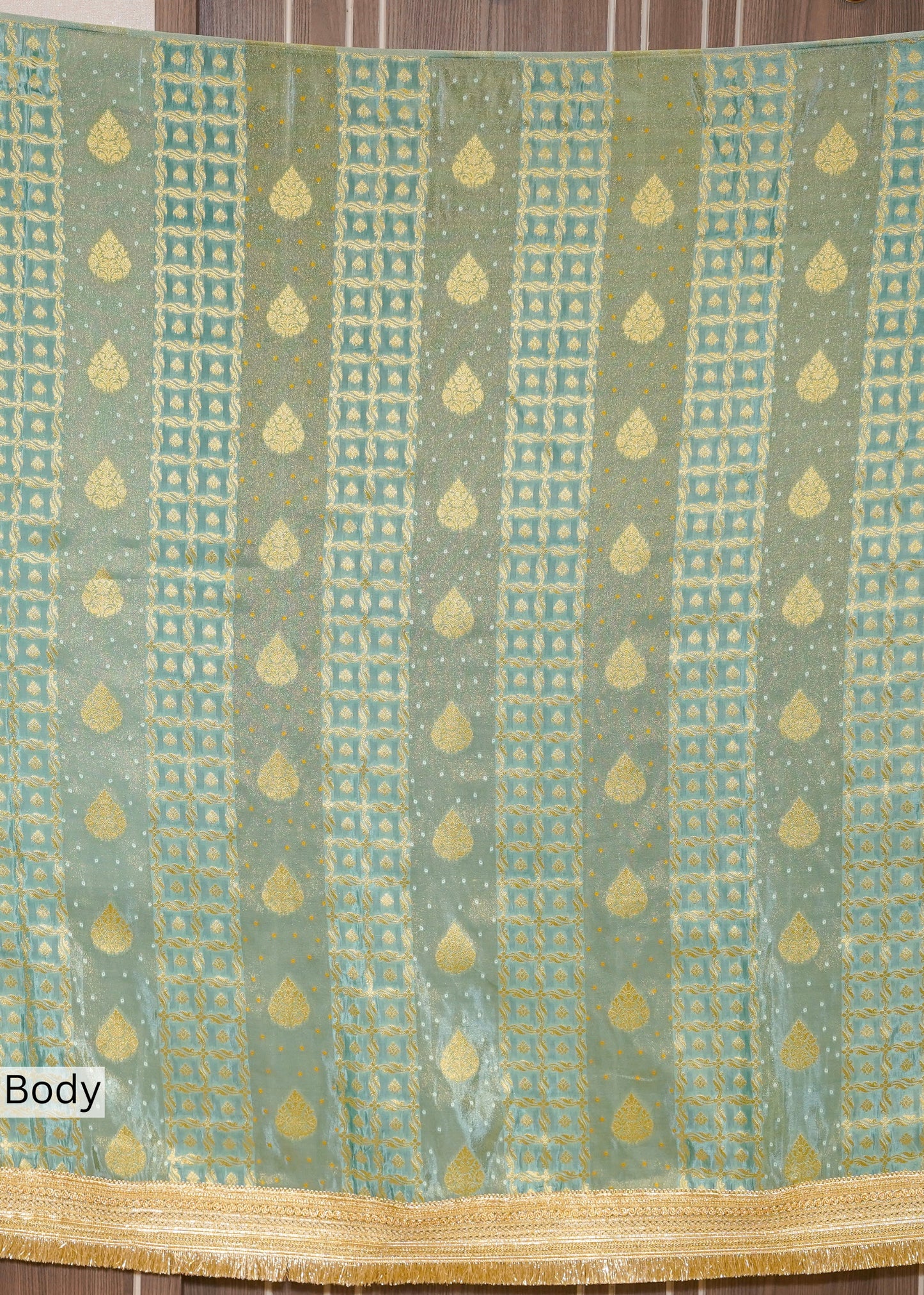 Sea Green Tissue Weaving Saree with Gota Lace and Unstitched Blouse